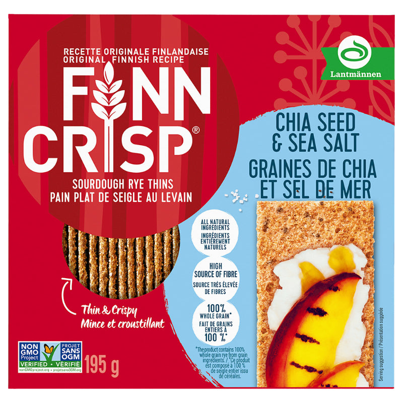 Finn Crisp Sourdough Rye Thins - Chia Seed & Sea Salt - 195g