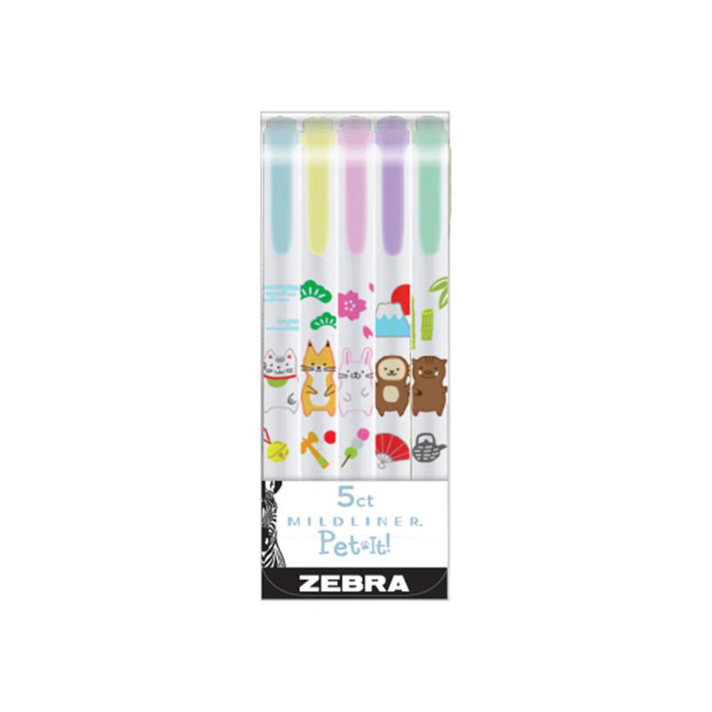 Zebra Mildliner Pet-It! Twin-Tip Highlighter - Assorted - 5's