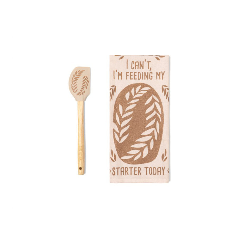 Two Left Feet The Reluctant Chef Tea Towel and Spatula Set - Can't I'm Feeding My Starter Today - 2 pcs