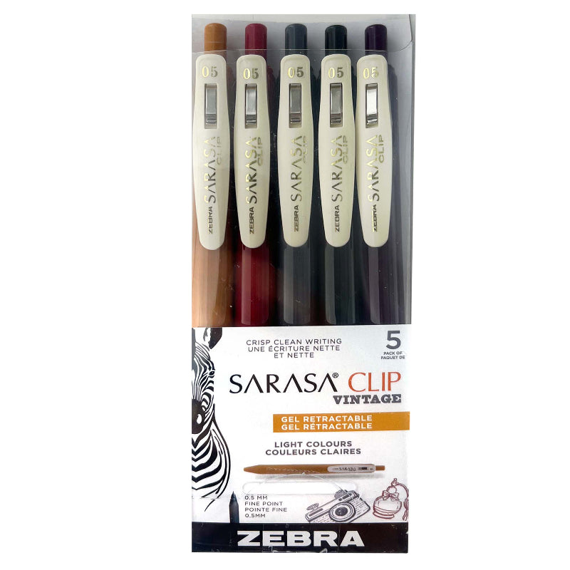 Zebra Sarasa Clip Vintage 0.5mm Retractable Gel Ink Pen - Light Colours - 5 pack