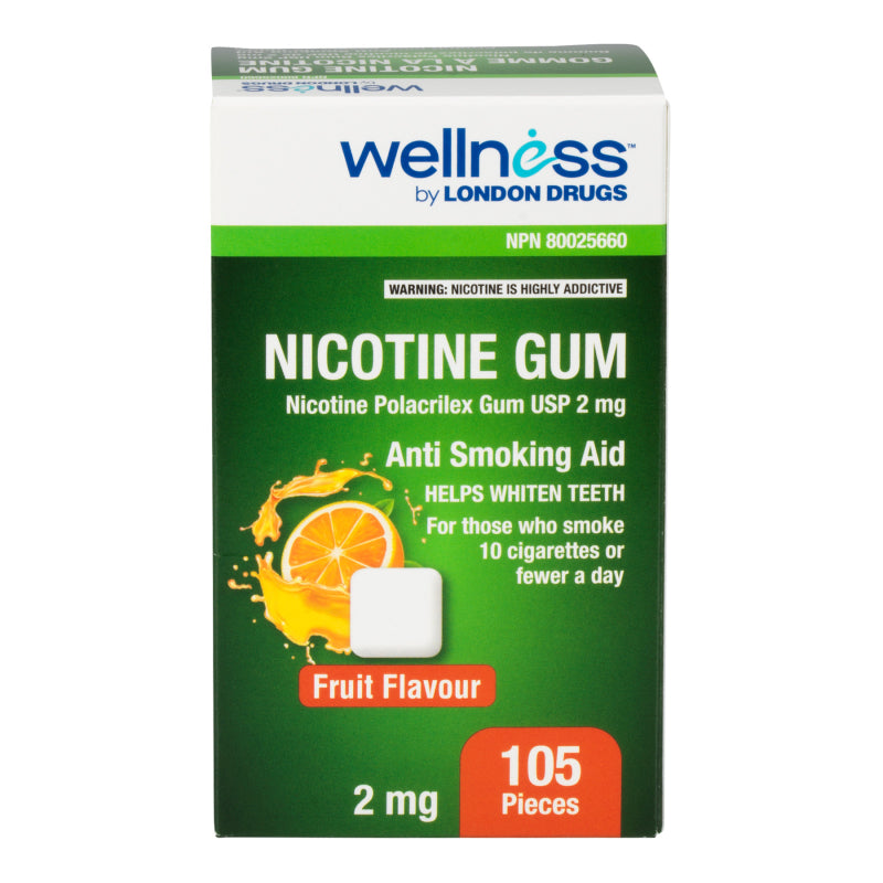 Wellness by London Drugs Nicotine Gum in Fruit Flavor - 2mg/105's