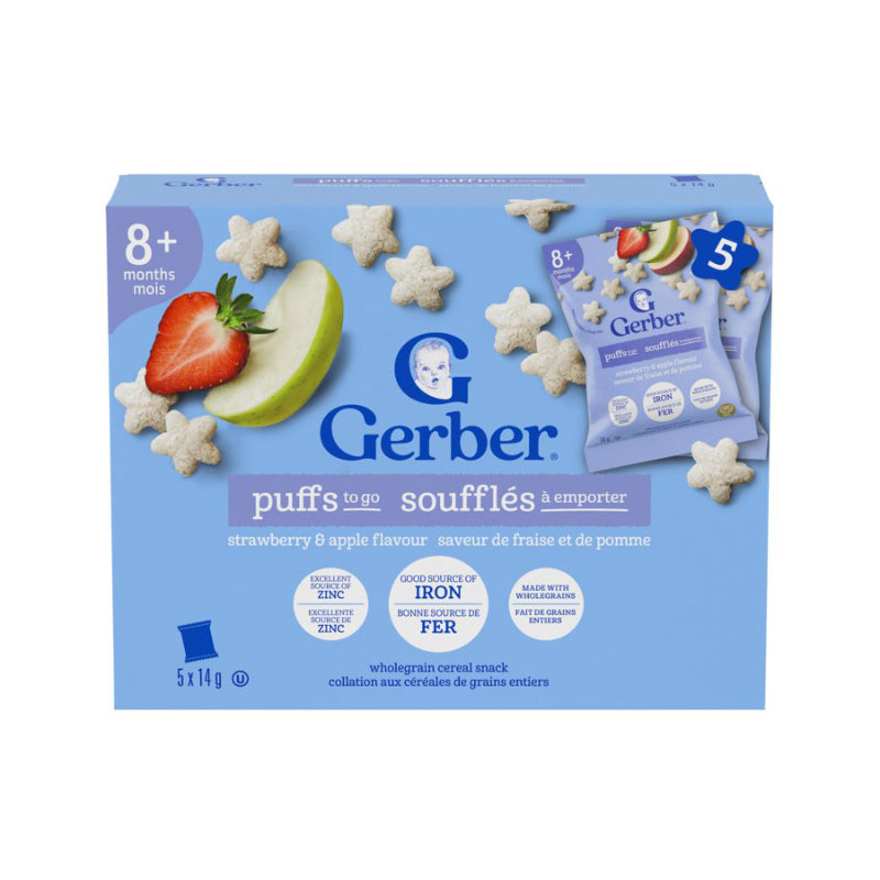 Gerber Puffs To Go Baby Cereal Snack - Strawberry & Apple - 5 x 14g