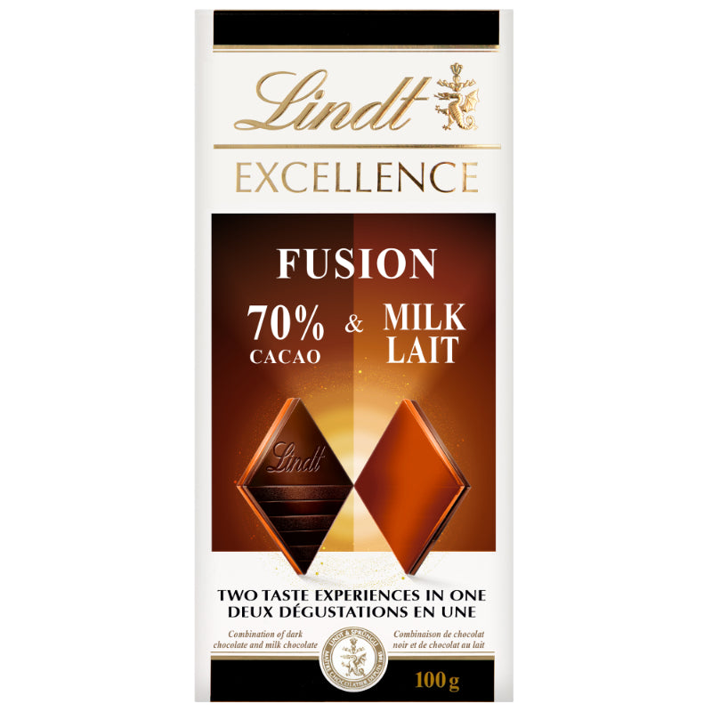 Lindt EXCELLENCE Fusion 70% Cocoa & Milk Chocolate Bar - 100g