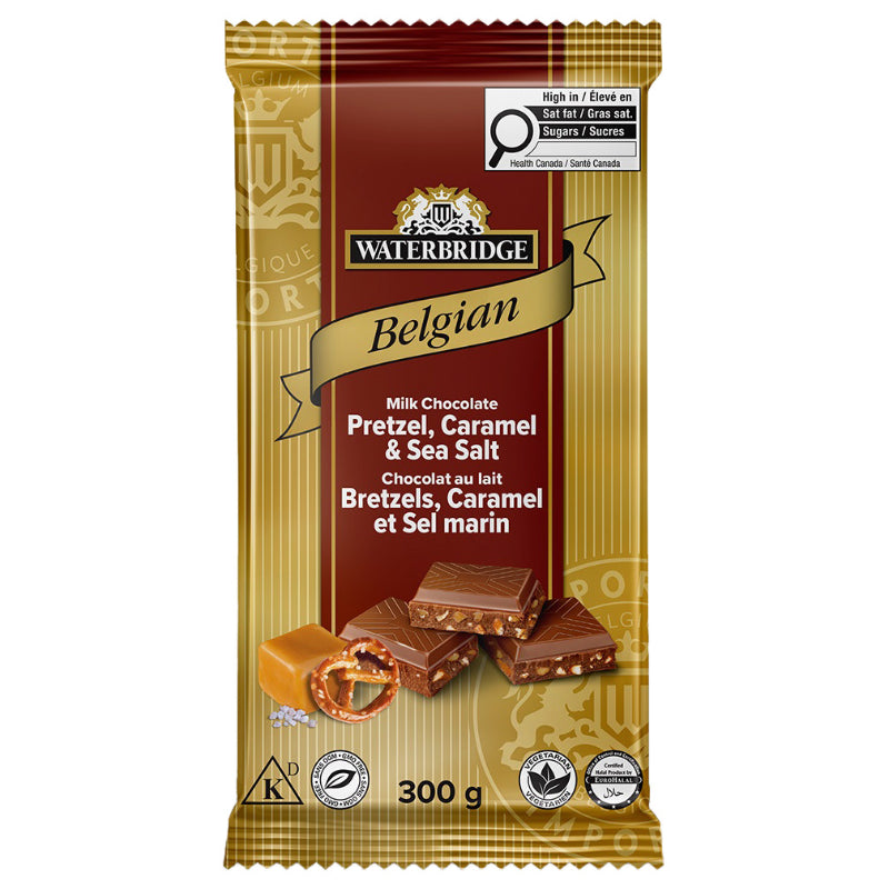 Waterbridge Belgian Milk Chocolate Bar - Pretzel, Caramel & Seasalt - 300g