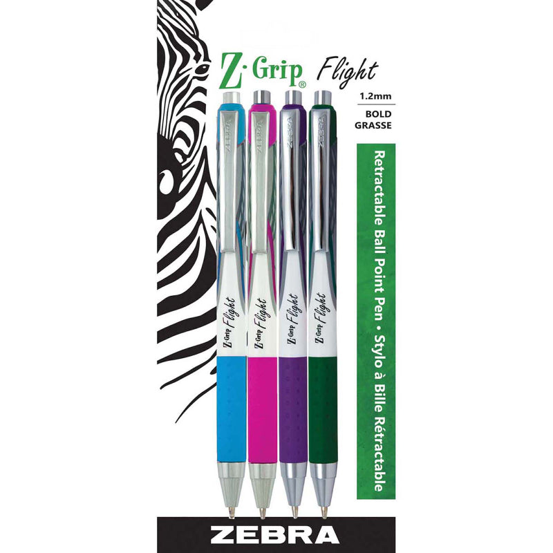 Zebra Z-Grip Flight Retractable Ballpoint Pen - Assorted Colors - 4 piece
