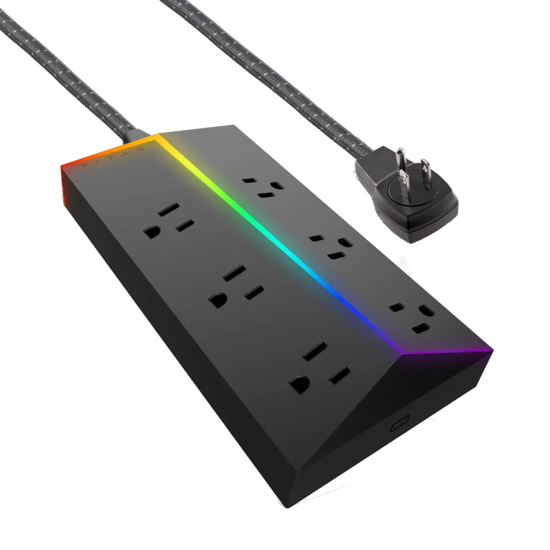 Titan 6-Outlet Multicolor Gaming LED Surge Protector with Braided Cord - Black - 55807