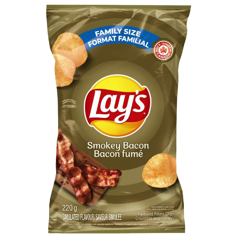 Lay's Smoky Bacon Flavoured Potato Chips - Family Size - 220g