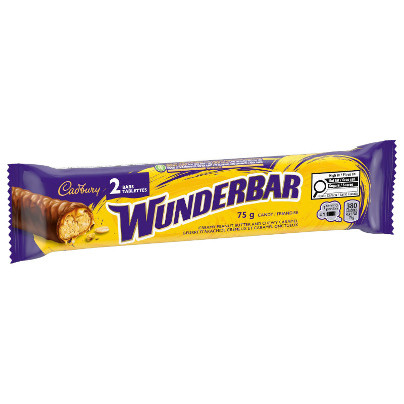 Cadbury Wunderbar Chocolatey Candy Bar - Creamy Peanut Butter and Chewy Caramel - King Size - 75g