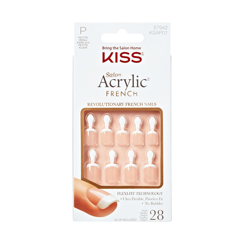 Kiss Salon Acrylic Petite French False Nails Kit - Crush Hour - 28 nails