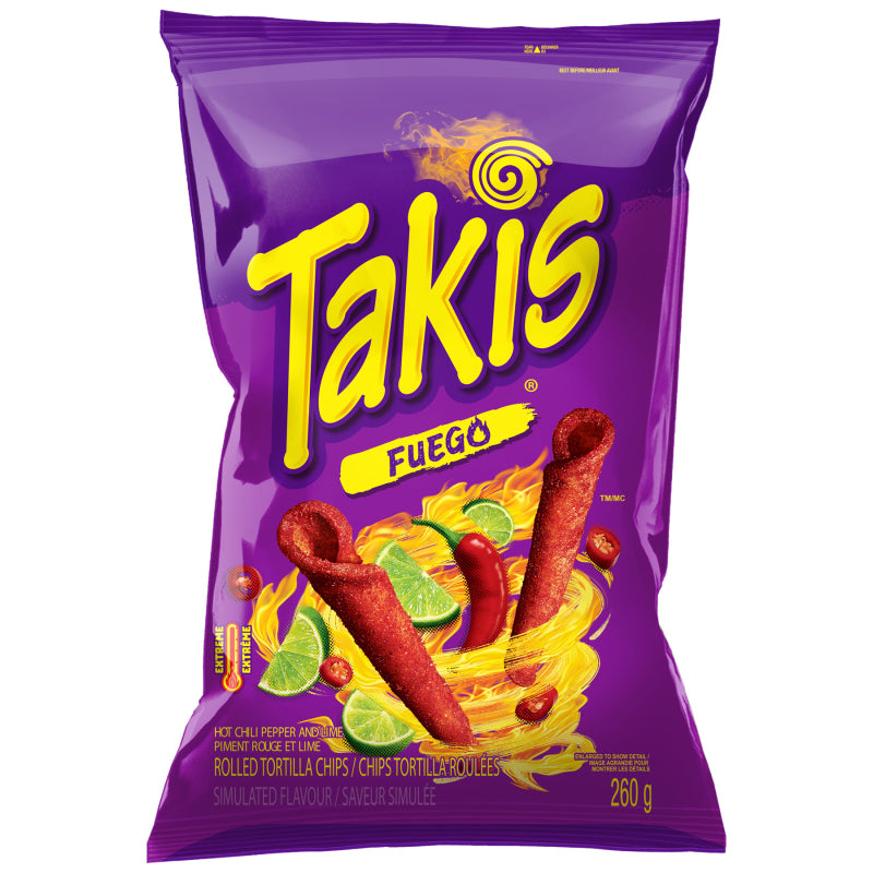 Takis Fuego Rolled Tortilla Chips - Hot Chili Pepper and Lime - 260g