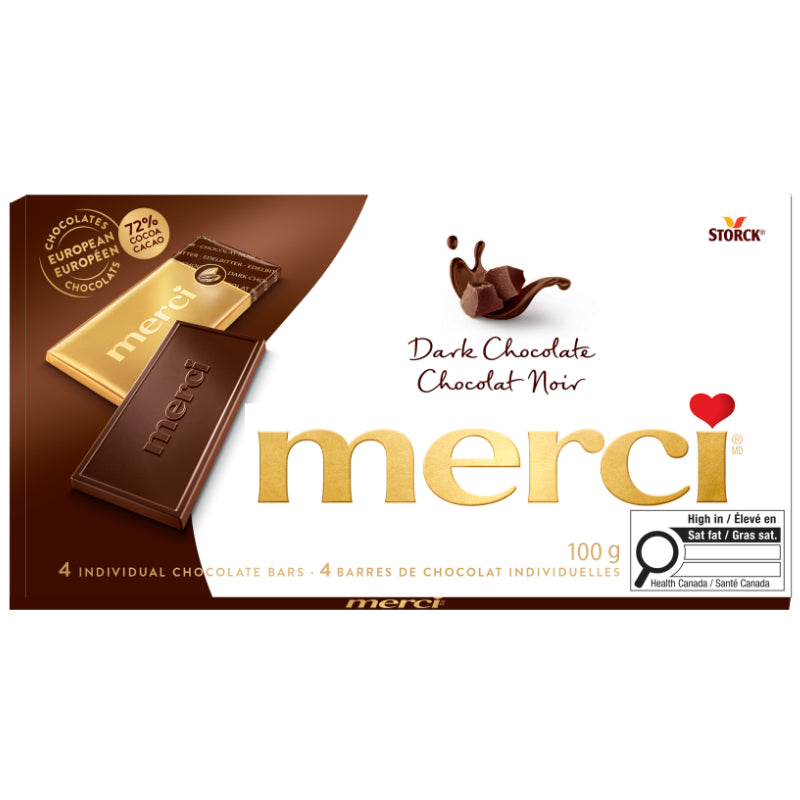 Merci Chocolate - 72% Dark Chocolate - 4 Bars/100g