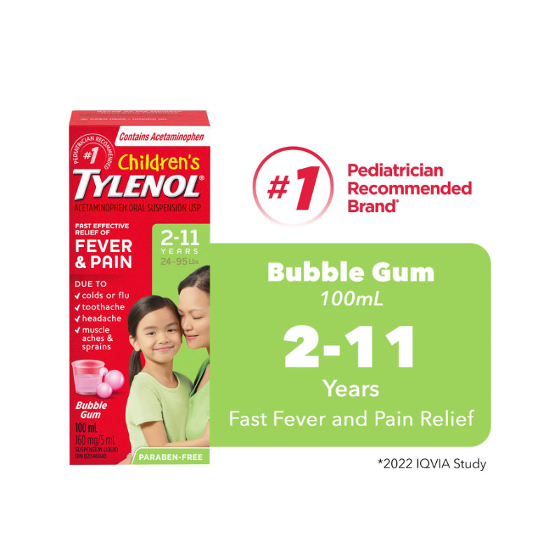 Tylenol* Children's Acetaminophen Suspension USP - Bubblegum - 100ml