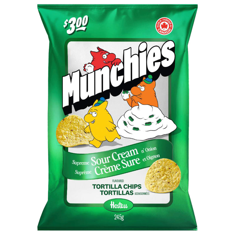 Munchies Flavoured Tortilla Chips - Supreme Sour Cream and Onion - 245g