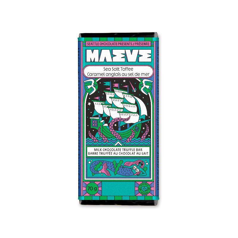 Seattle Chocolates Presents Maeve Milk Chocolate Truffle Bar - Sea Salt Toffee - 70g