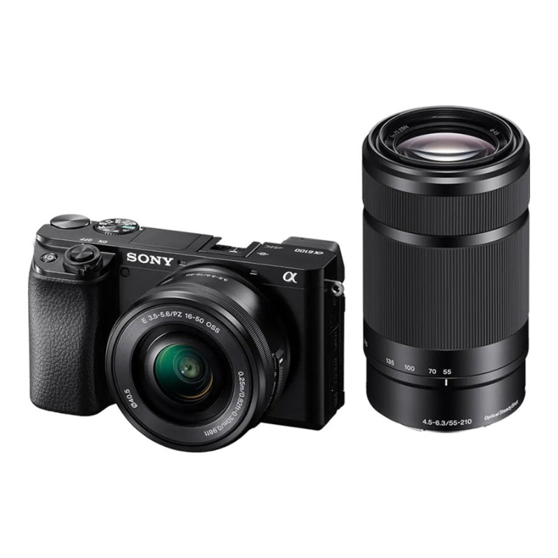 Sony 6100 APS-C Mirrorless Digital Camera with E PZ 16-50mm F/3.5-5.6 and 55-210mm F/4.5-6.3 OSS Power Zoom Lenses - Black - ILCE6100XB