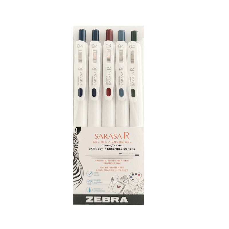 Zebra Sarasa 0.4mm Dark Set Retractable Gel Pen - Assorted - 5 pack