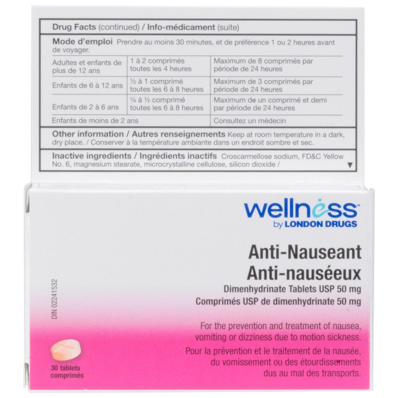 Wellness by London Drugs Anti-Nausea Tablets - 50mg - 30's