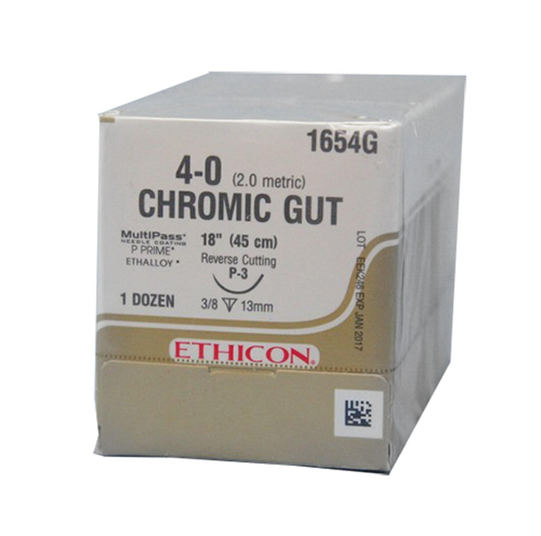 Ethicon Sutures. Chromic Gut. 1654G 4-0 P-3 18" 12/Box