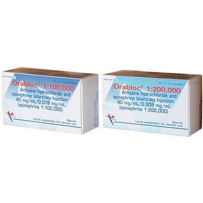 Orabloc 4% Articaine HCl with Epinephrine – 1.8 ml Injection Cartridges, 50/Pkg