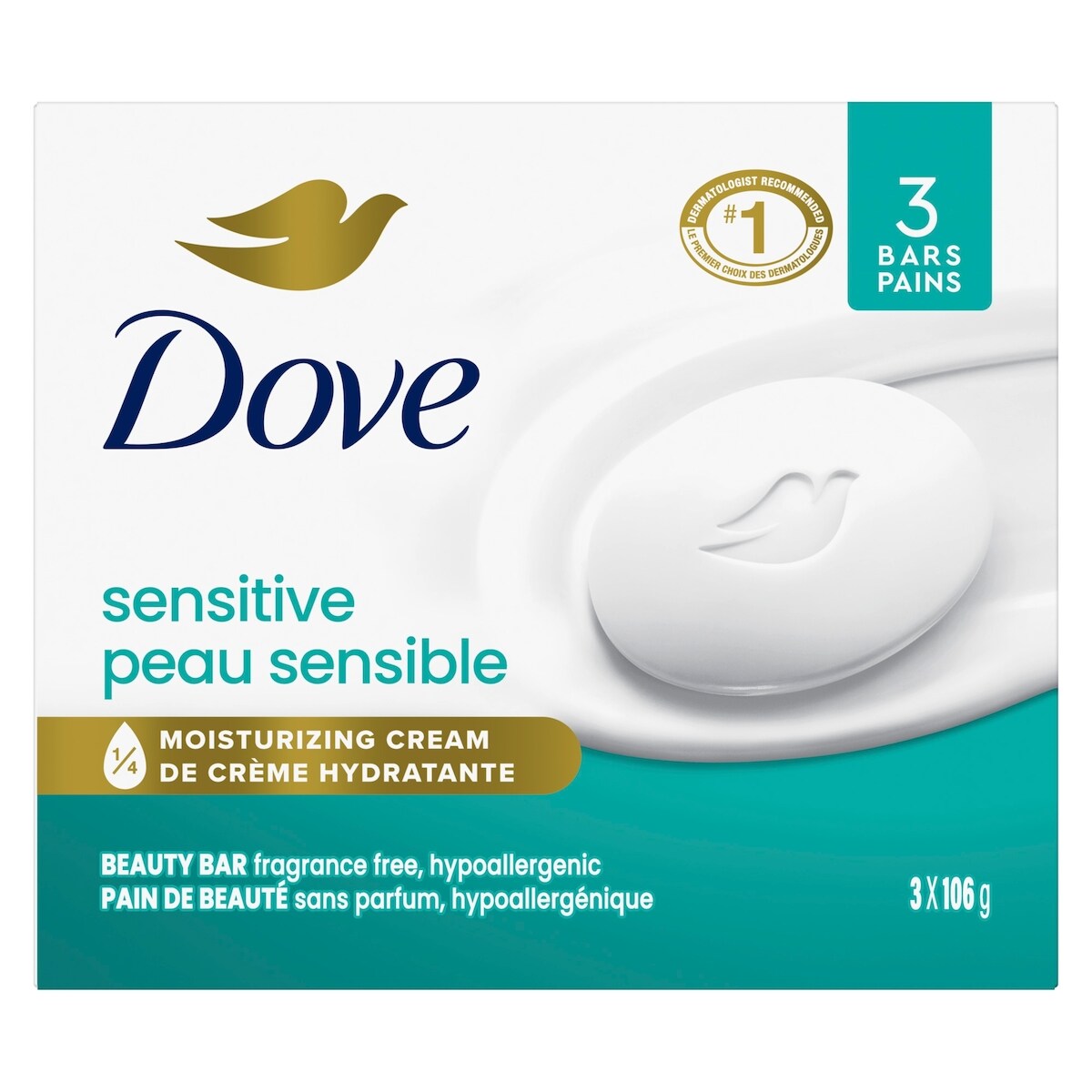 Pain de beauté pour le soin de peaux sensibles Peau Sensible avec 1/4 de crème hydratante 106 g x 3