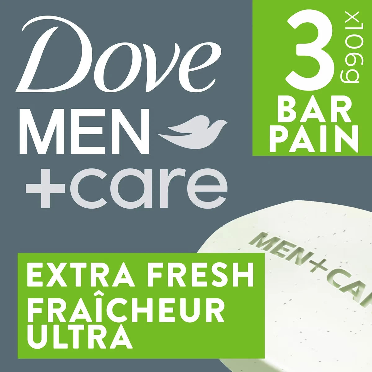 Pain nettoyant pour le corps et le visage pour une peau rafraîchie Men+Care Fraîcheur ultra avec ¼ de crème hydratante 106 g Pack de 3