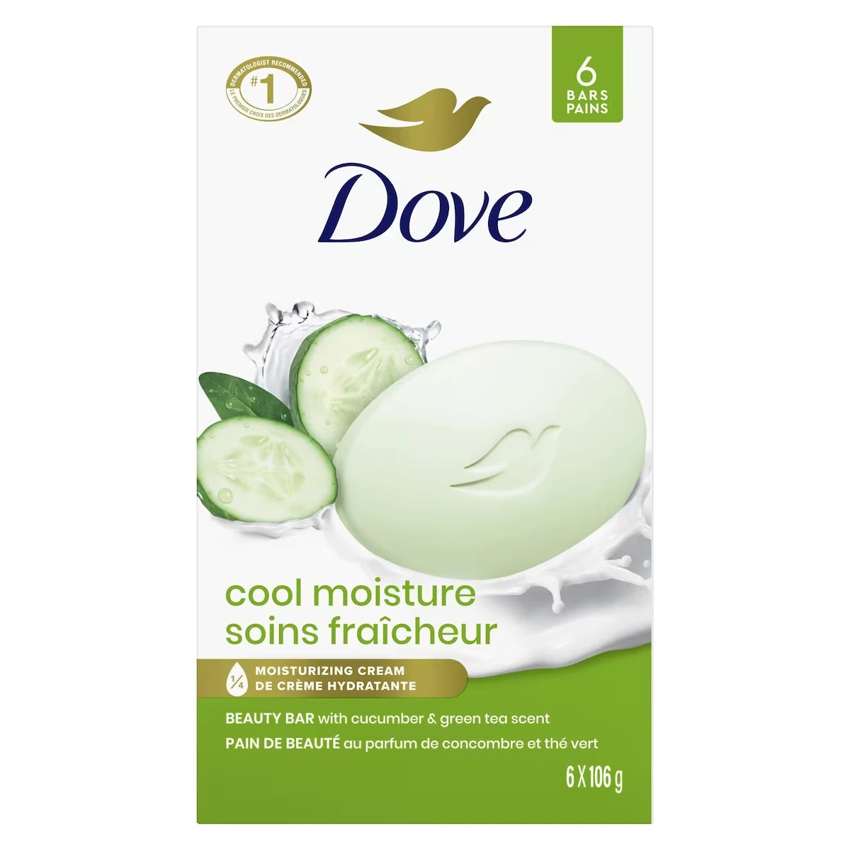 Pain de Beauté soin cutané pour une peau plus douce concombre et thé vert plus hydratant qu'un savon 6 unités