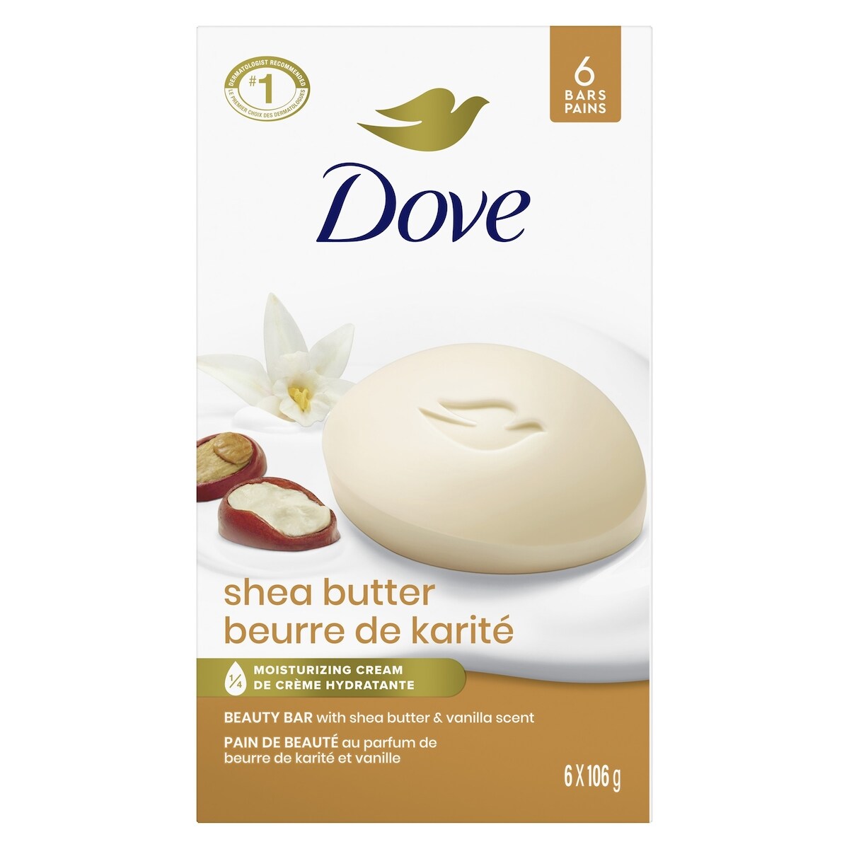 Pain de Beauté plus hydratant qu'un savon  Shea Butter pour une peau douce et soignée 106 g Lot de 6