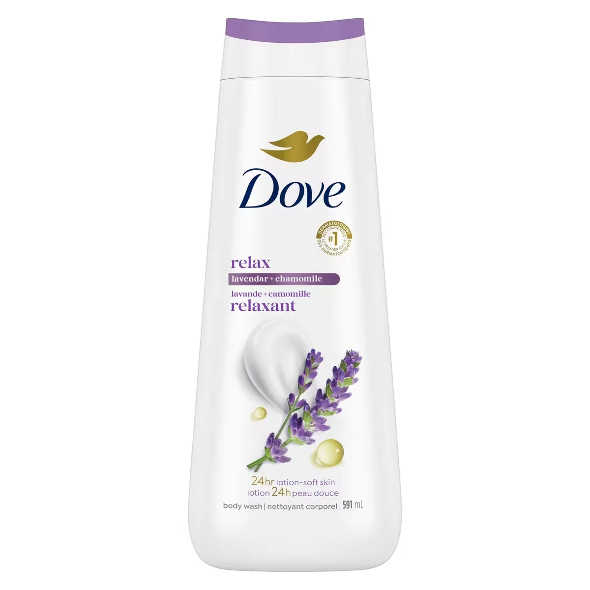 Nettoyant Corporel pour une peau renouvelée d'apparence saine Dove Relaxing Huile de Lavande et Camomille nourrit la peau