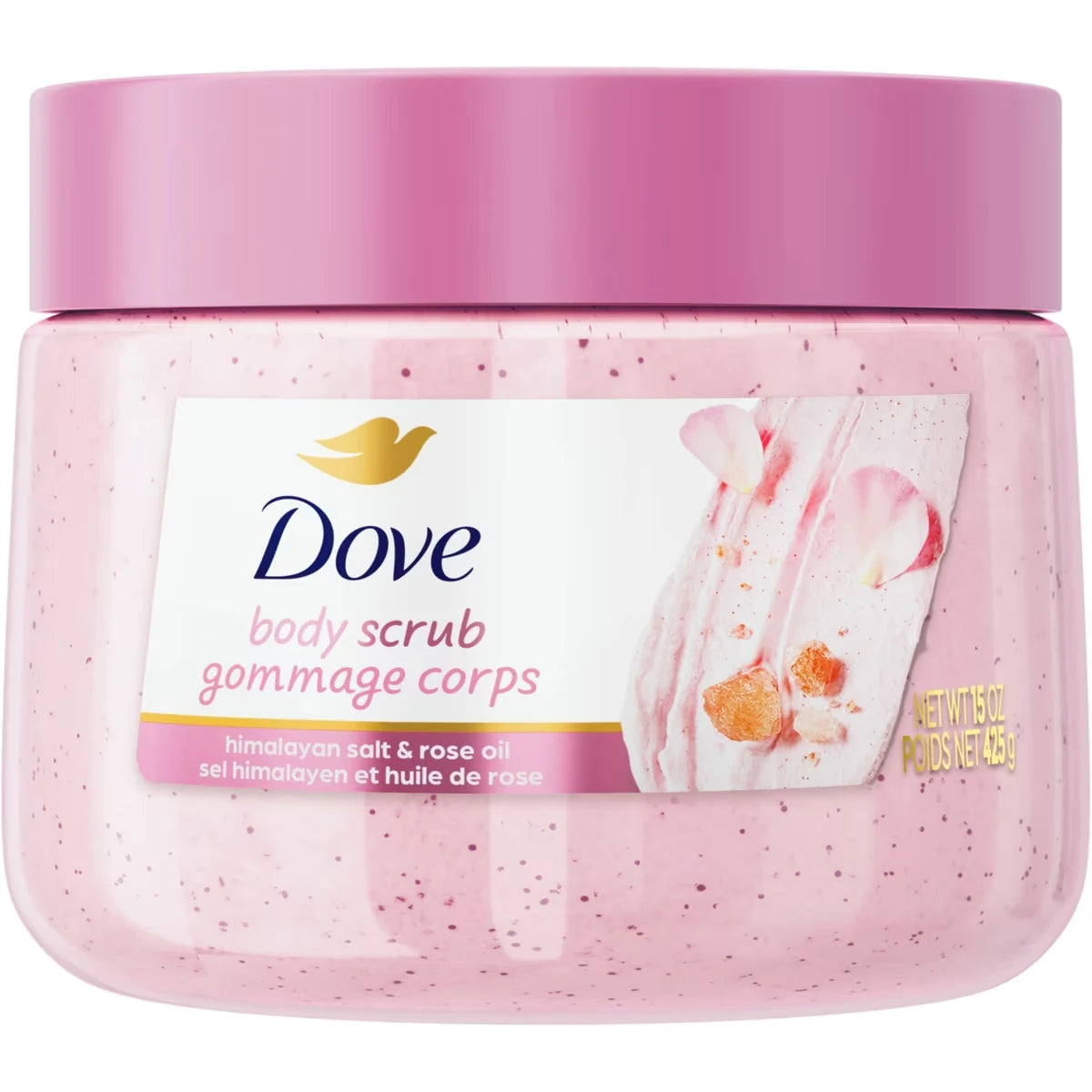 Gommage corporel pour une peau visiblement soyeuse et nourrie,  Sel de l'Himalaya et Huile de Rose avec ¼ de crème hydratante, 425g
