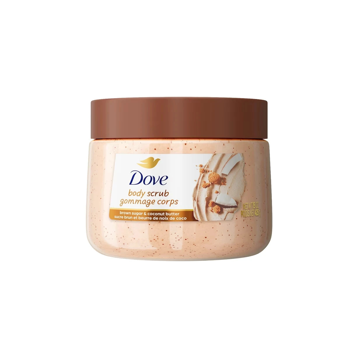 Gommage pour le corps  pour une peau soyeuse et lisse,  au sucre brun et au beurre de noix de coco exfolie et restaure les nutriments naturels de la peau, 425g