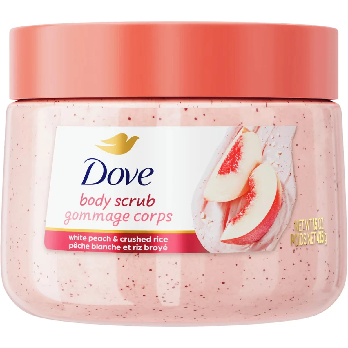 Gommage corporel pour une peau visiblement soyeuse et nourrie,  Pêche blanche et riz concassé avec ¼ de crème hydratante, 425g