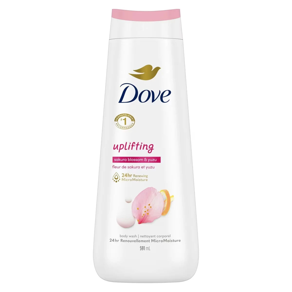 Gel douche pour une peau hydratée et d'apparence saine,  Fleur de cerisier Sakura et Yuzu revigorants, avec MicroMoisture renouvelant pendant 24 heures, 591 ml