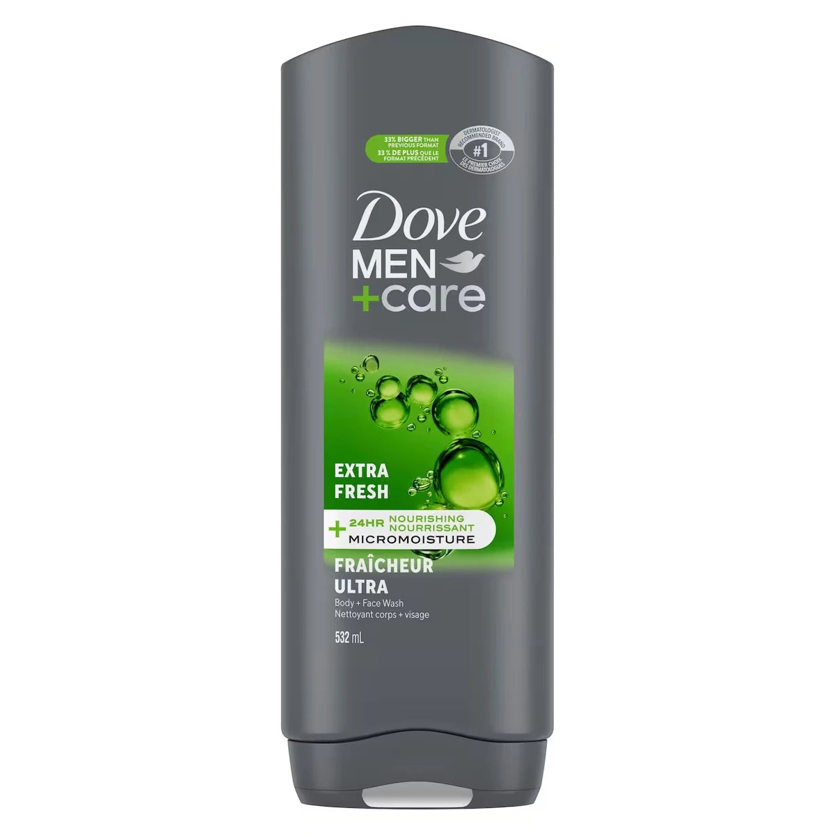 Gel douche pour le corps et le visage pour hommes avec technologie Micromoisture nourrissante pendant 24 heures, Men+Care Extra Frais   532 ml