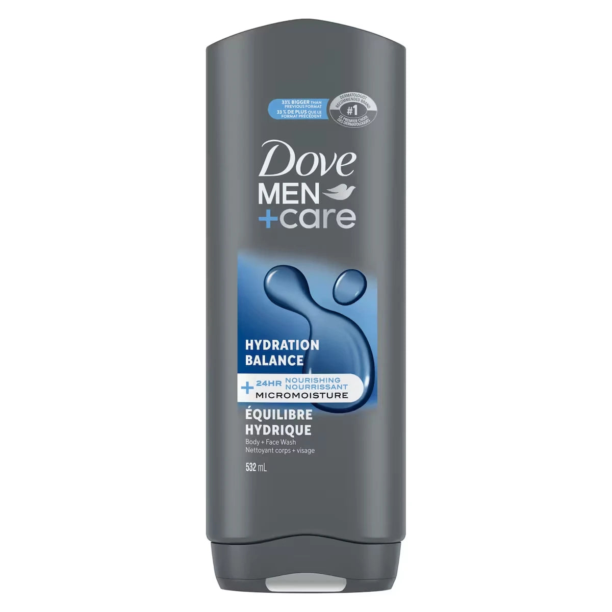 Men+Care Gel douche hydratant pour le corps et le visage avec technologie Micromoisture nourrissante pendant 24 heures pour hommes, 532 ml