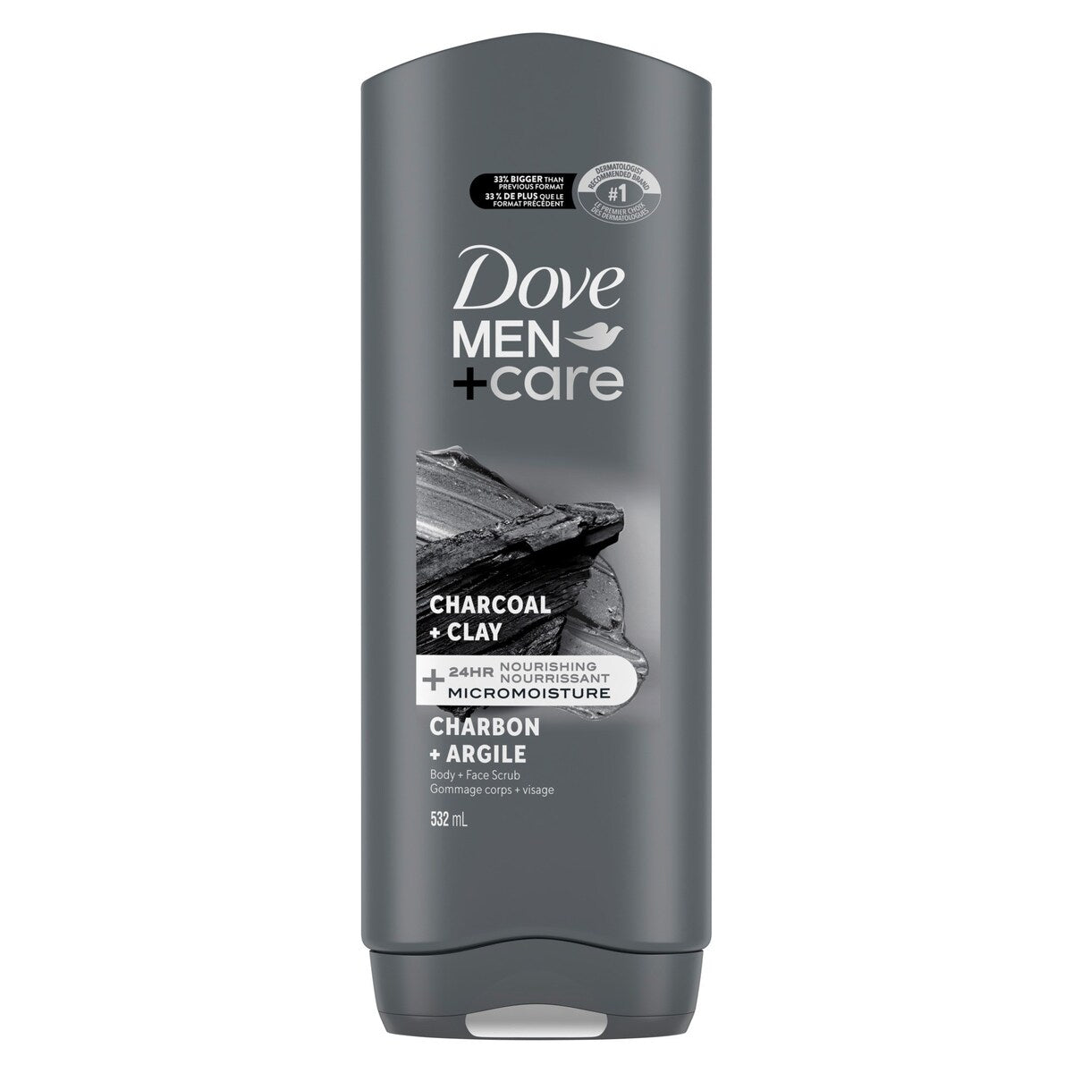 Gel Douche  Men+Care  Purifiant au Charbon + Argile pour Hommes avec Technologie Nourrissante Micromoisture de 24 Heures 532 ml