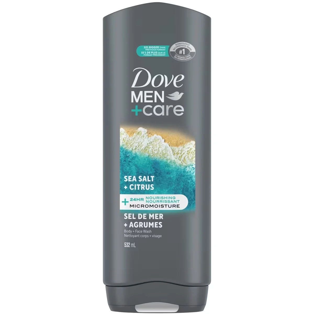 Gel douche et visage pour hommes Men+Care  Exfoliant au sel de mer et aux agrumes avec technologie nourrissante Micromoisture de 24 heures, 532 ml