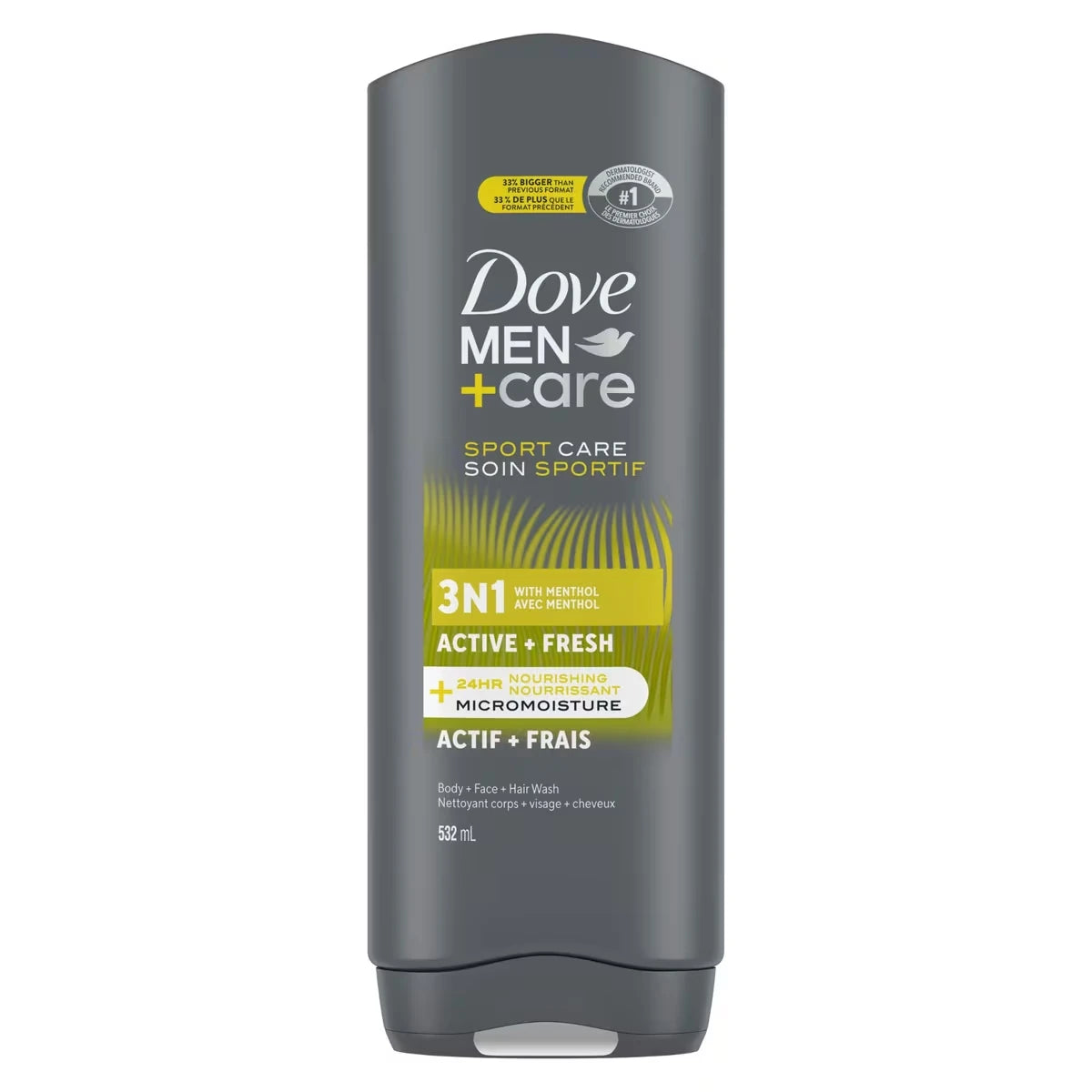 Gel Douche Cheveux, Visage et Corps Active + Fresh - Élimine les Bactéries Responsables des Mauvaises Odeurs tout en Nourrissant Votre Peau, Dove Men+Care Sport Care   532 ml