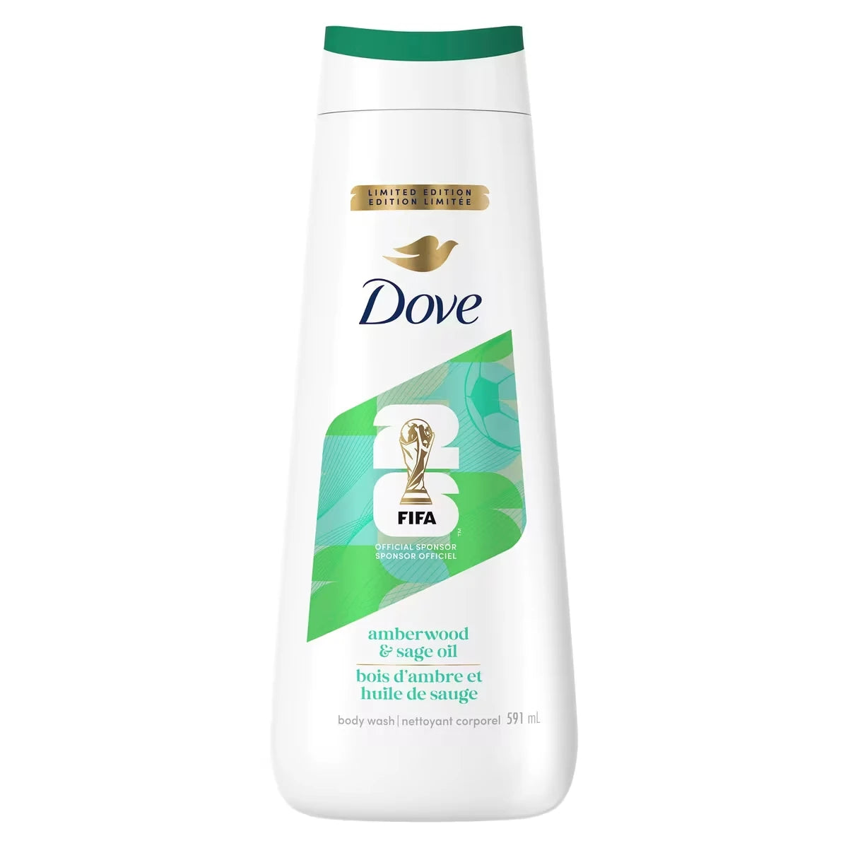 Gel douche  Dove  Édition Limitée FIFA Bois D'ambre et Huile de Sauge pour une peau hydratée et douce 591ml