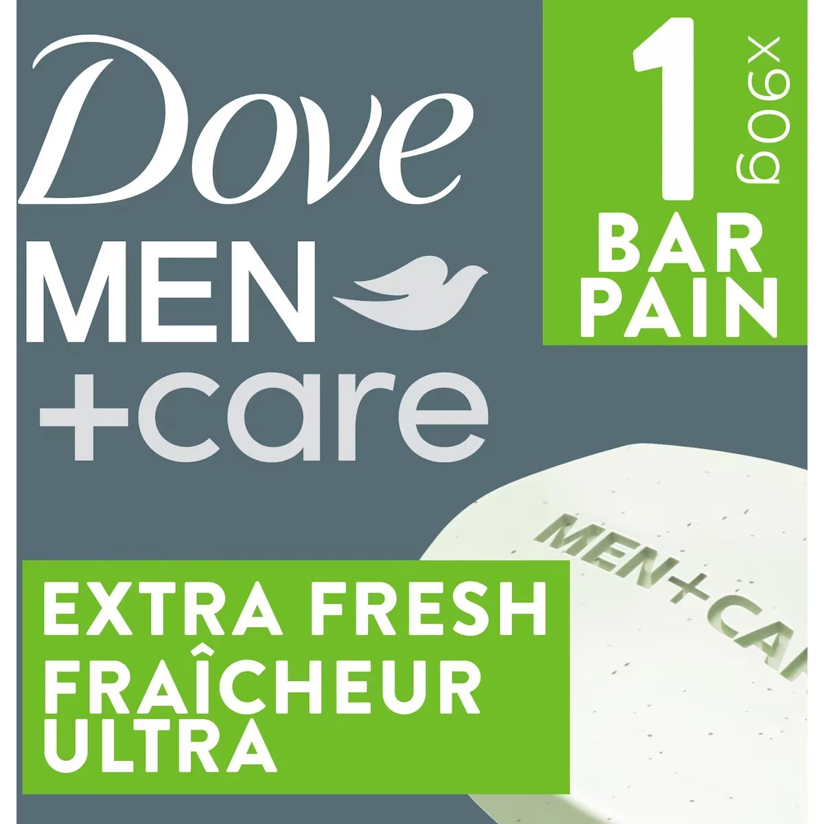 Pain de Savon Rafraîchissant Extra Fresh Formulé pour la Peau des Hommes Men+Care Pain Nettoyant 3-en-1 Mains et Corps + Visage + Rasage avec ¼ de Crème Hydratante