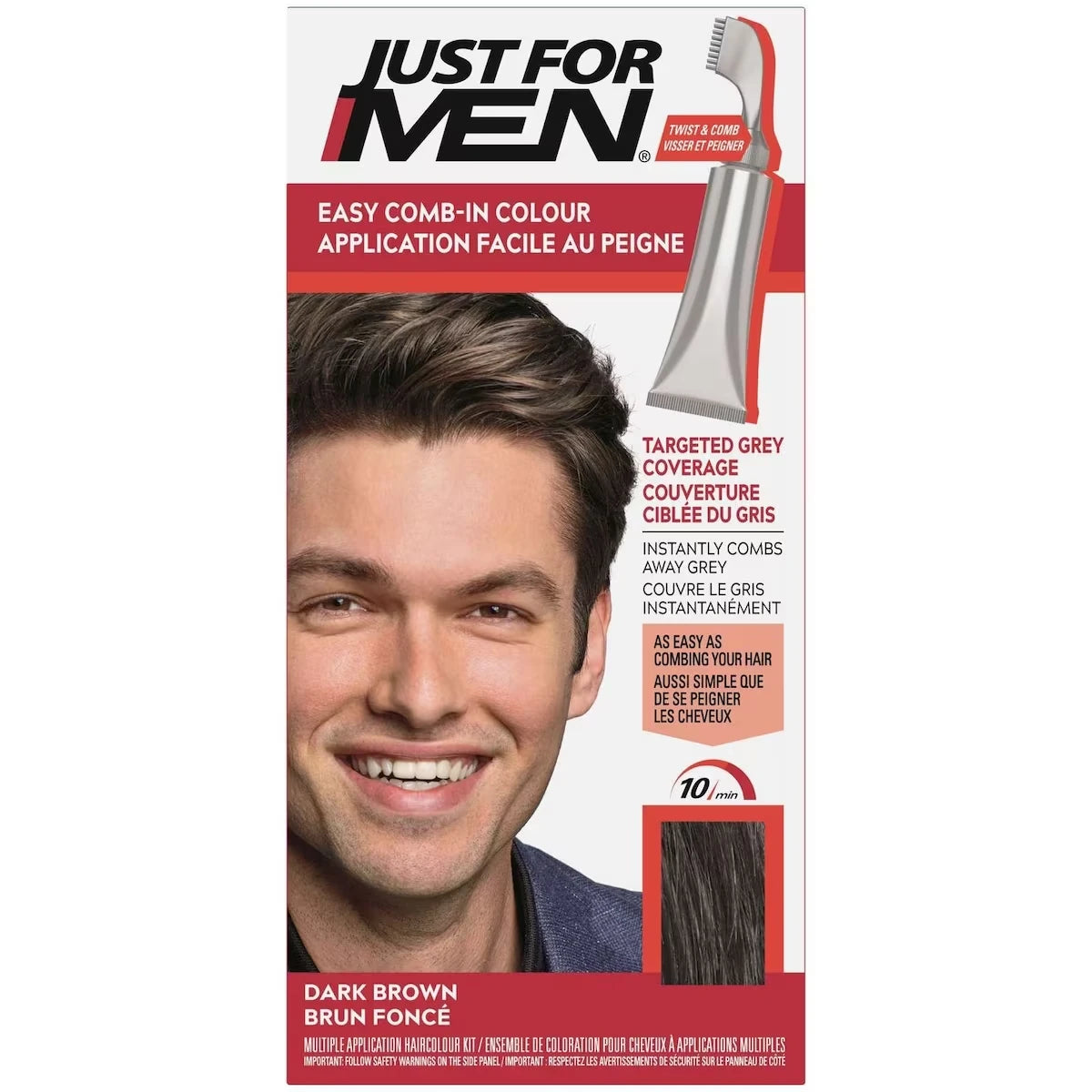Application facile au peigne, Coloration capillaire pour homme avec peigne applicateur - Brun foncé, A-45