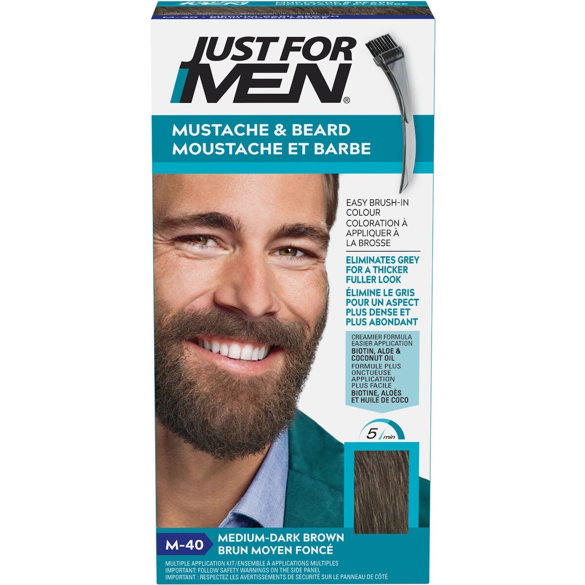 Moustache et barbe, Coloration pour barbe avec brosse incluse - Brun moyen foncé, M-40