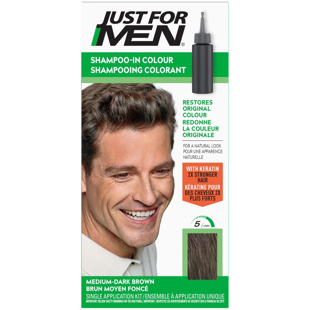 Shampooing colorant, Coloration capillaire pour homme - Brun moyen foncé, H-40