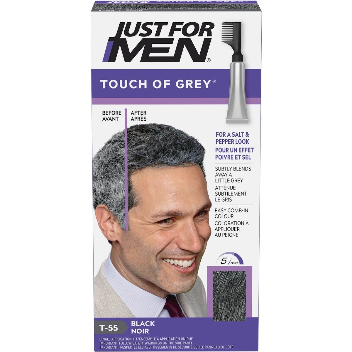 Touch of Grey, Coloration capillaire avec peigne applicateur, Idéal pour un effet poivre et sel - Noir, T-55