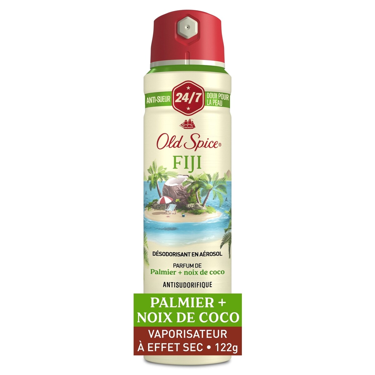Antisudorifique et désodorisant en vaporisateur pour hommes, Fidji avec palmier, fraîcheur et protection durables contre la transpiration, 24heures sur24, 7jours sur 7