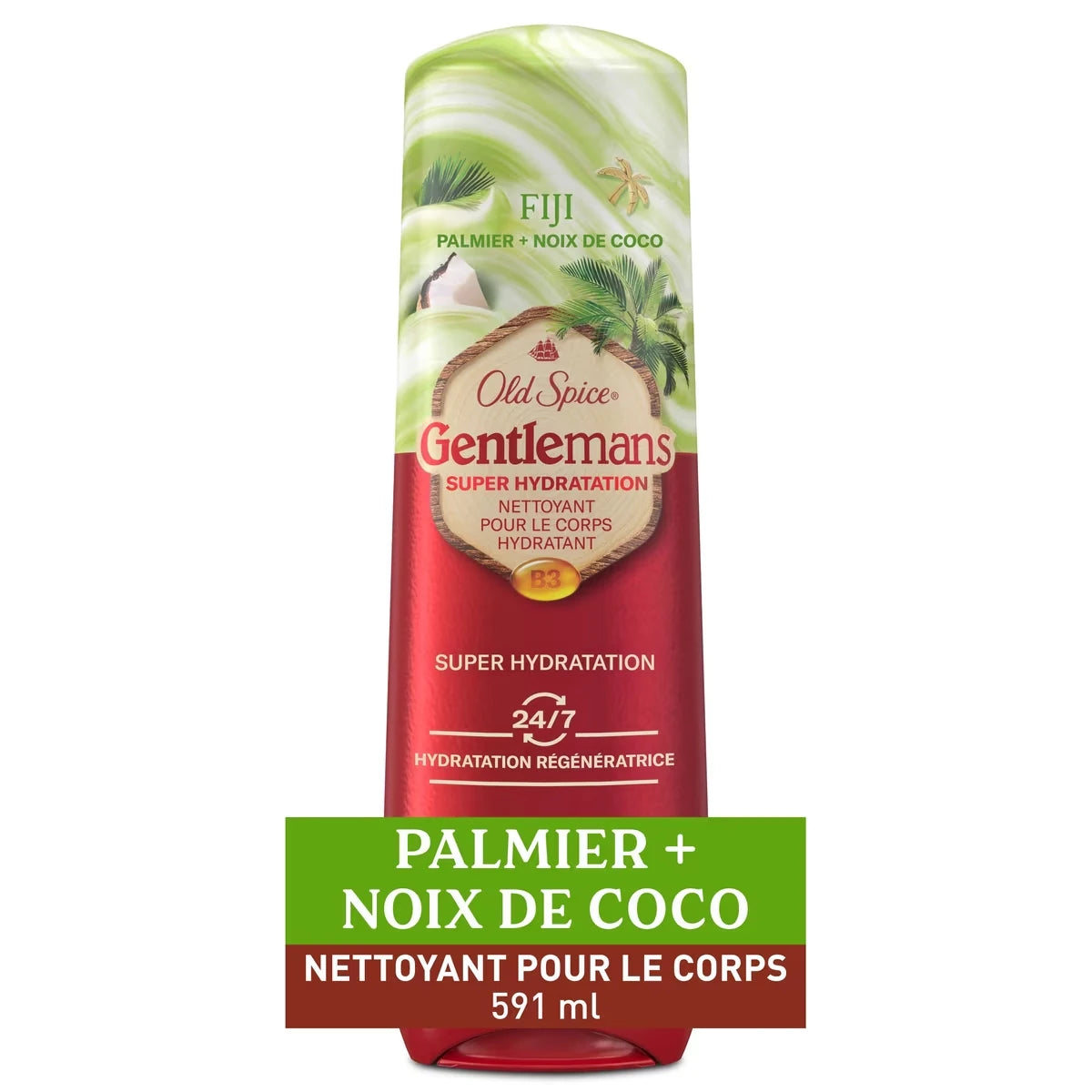 Nettoyant pour le corps pour hommes Super Hydratation, Fiji avec palmier et noix de coco, hydratation régénératrice 24heures sur 24, 7jours sur 7, 20g, 591mL