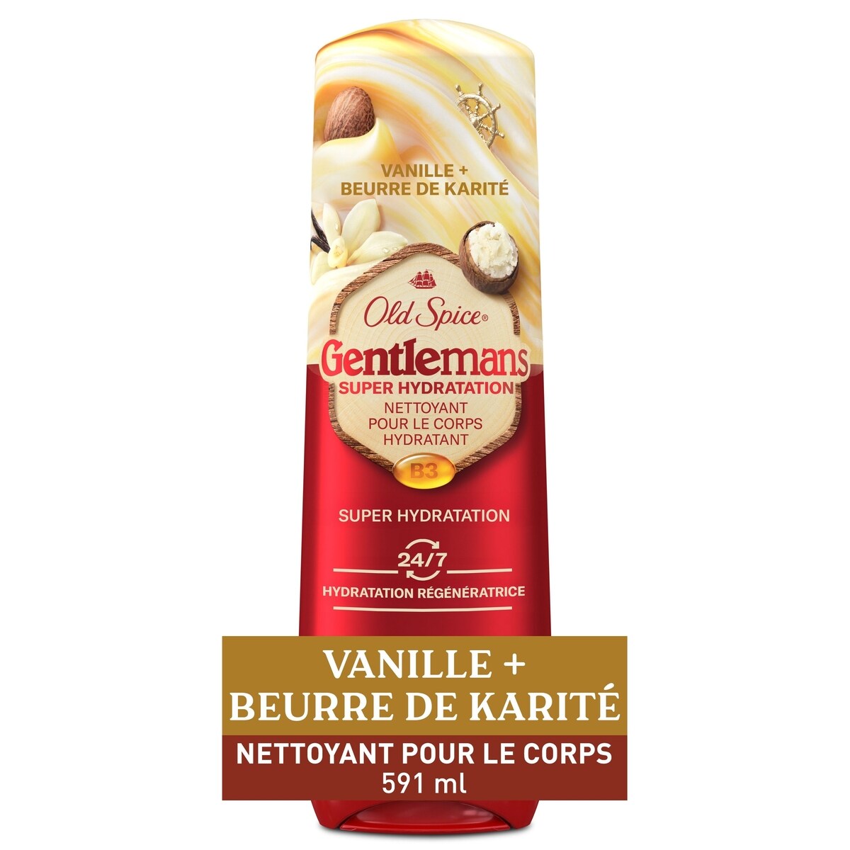 Nettoyant pour le corps pour hommes Super Hydratation, Vanille + karité, hydratation régénératrice 24heures sur 24, 7jours sur 7, 20g, 591mL