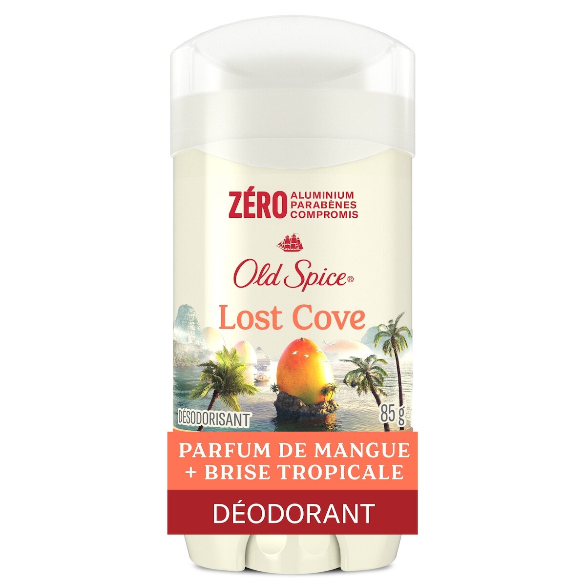 Désodorisant pour hommes, Lost Cove, parfum de mangue et brise tropicale, fraîcheur durable 24/7, sans aluminium