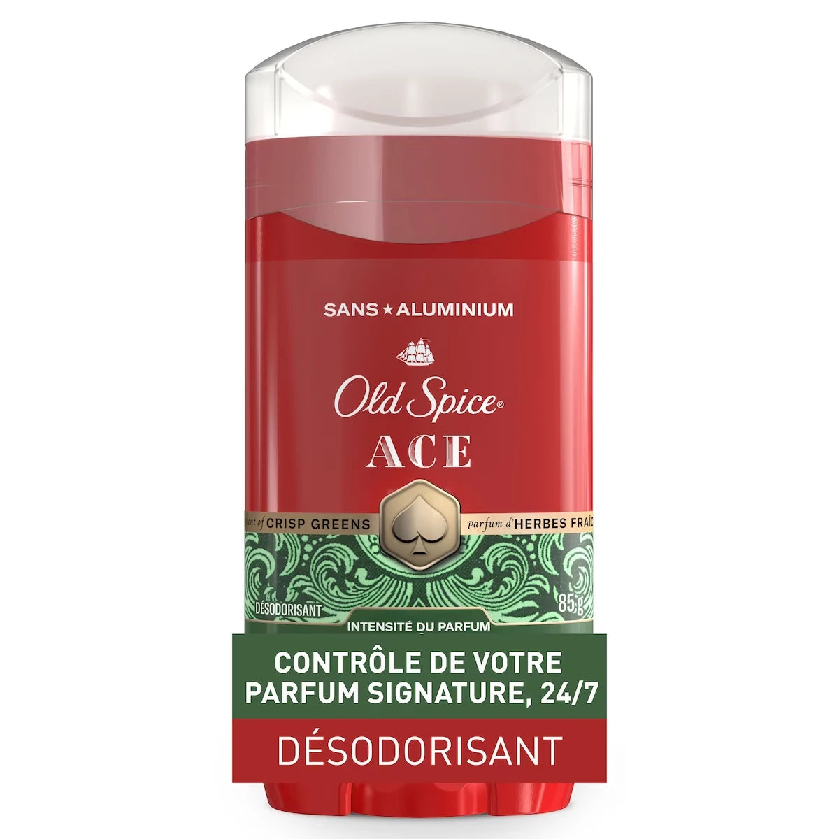 Désodorisant Collection rouge pour hommes, parfum Ace, protection contre les odeurs pendant 24&nbsp;heures, parfum rafraîchissant, fraîcheur longue durée, 85&nbsp;g