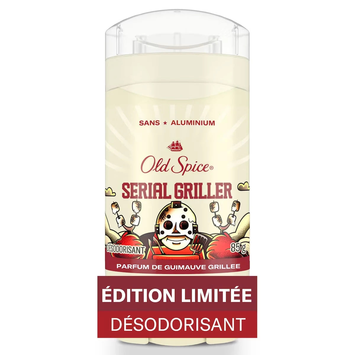Désodorisant pour hommes, Serial Griller, sans aluminium, 85&nbsp;g, parfum de guimauve grillée, application lisse, protection contre les odeurs 24/7, édition saisonnière limitée