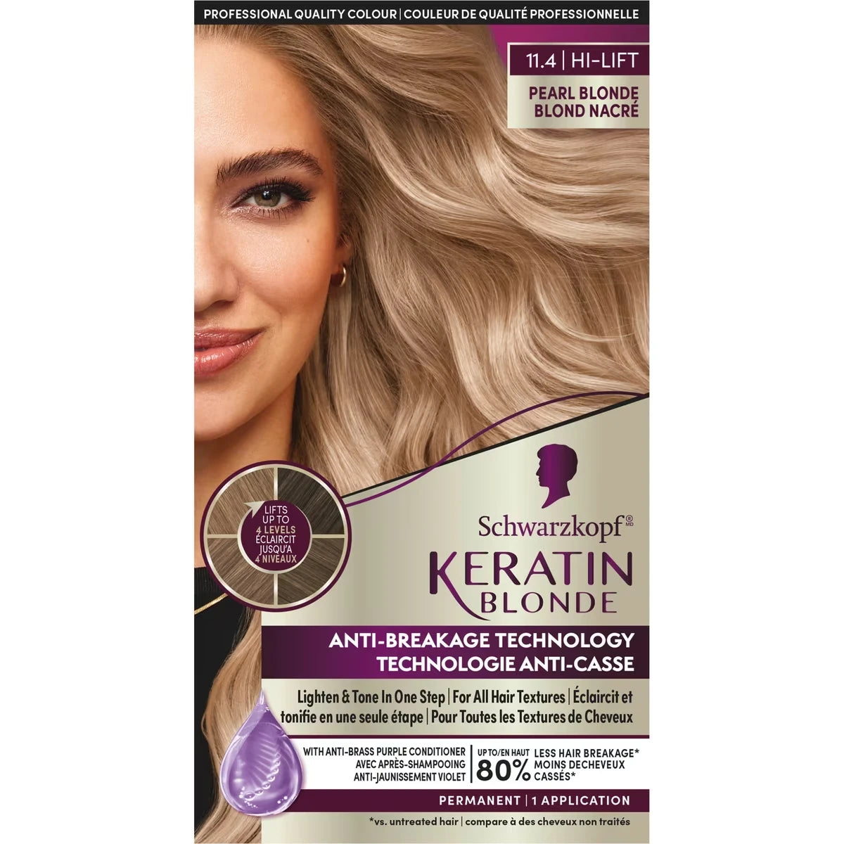 Keratin Blond Crème colorante permanente pour cheveux Blond Nacré 11.4, paquet de 1